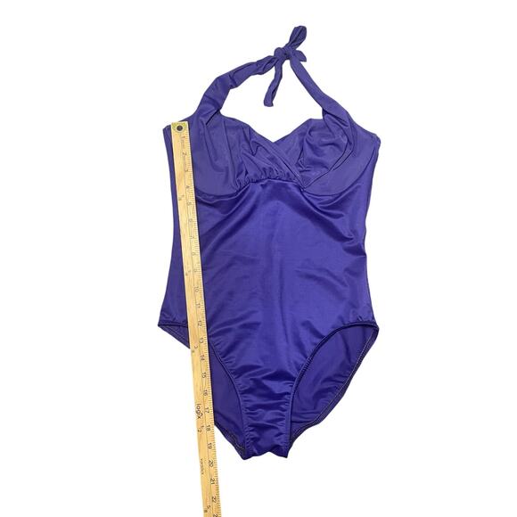 Miraclesuit Womens Purple Blue Halter Underwire Ruched Bust Swimsuit 10 Slimming - Picture 9 of 9